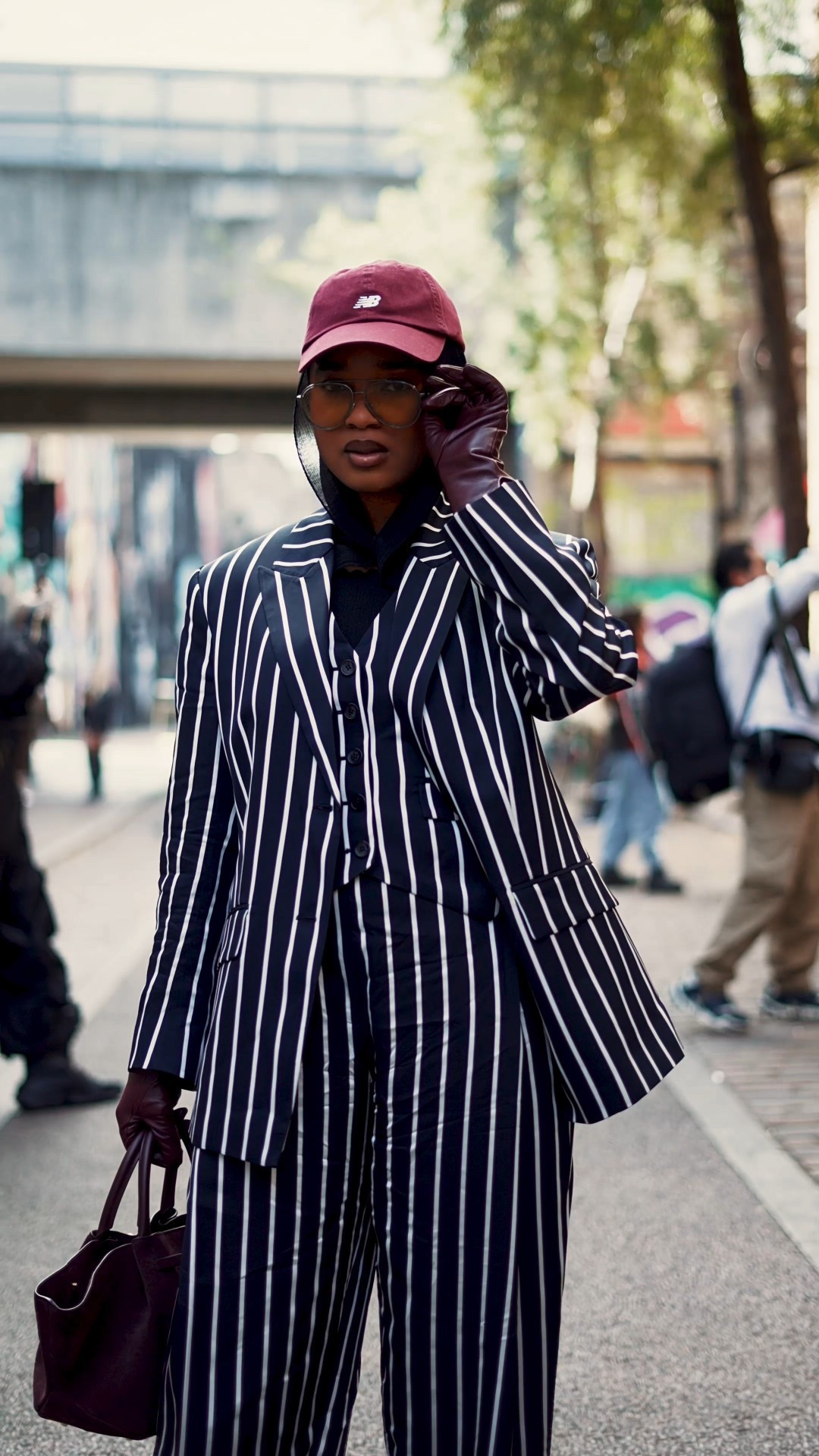 Fall fashion featuring 3 piece suit set. For London Fashion Week.
#lfw #bluestripsuit #hat 

#LTKautumn #LTKmodest #LTKuk