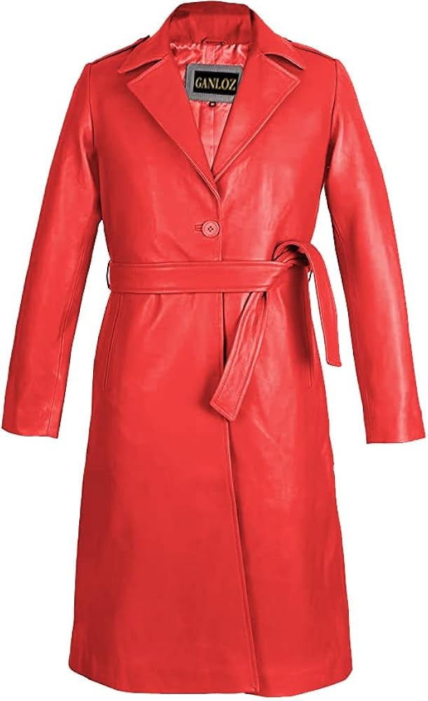 Ganloz Women's Long Coat - Pure Leather Jacket Suit Coat - Slim Fit Button Down Coats for Outwear | Amazon (US)