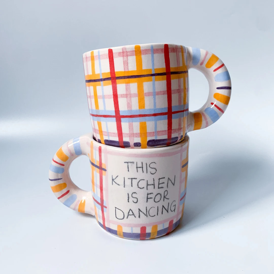 Dancer Handmade and Hand Painted Striped Ceramic Mug, Cute Modern Coffee Mug, Quote Mug, Housewar... | Etsy (US)