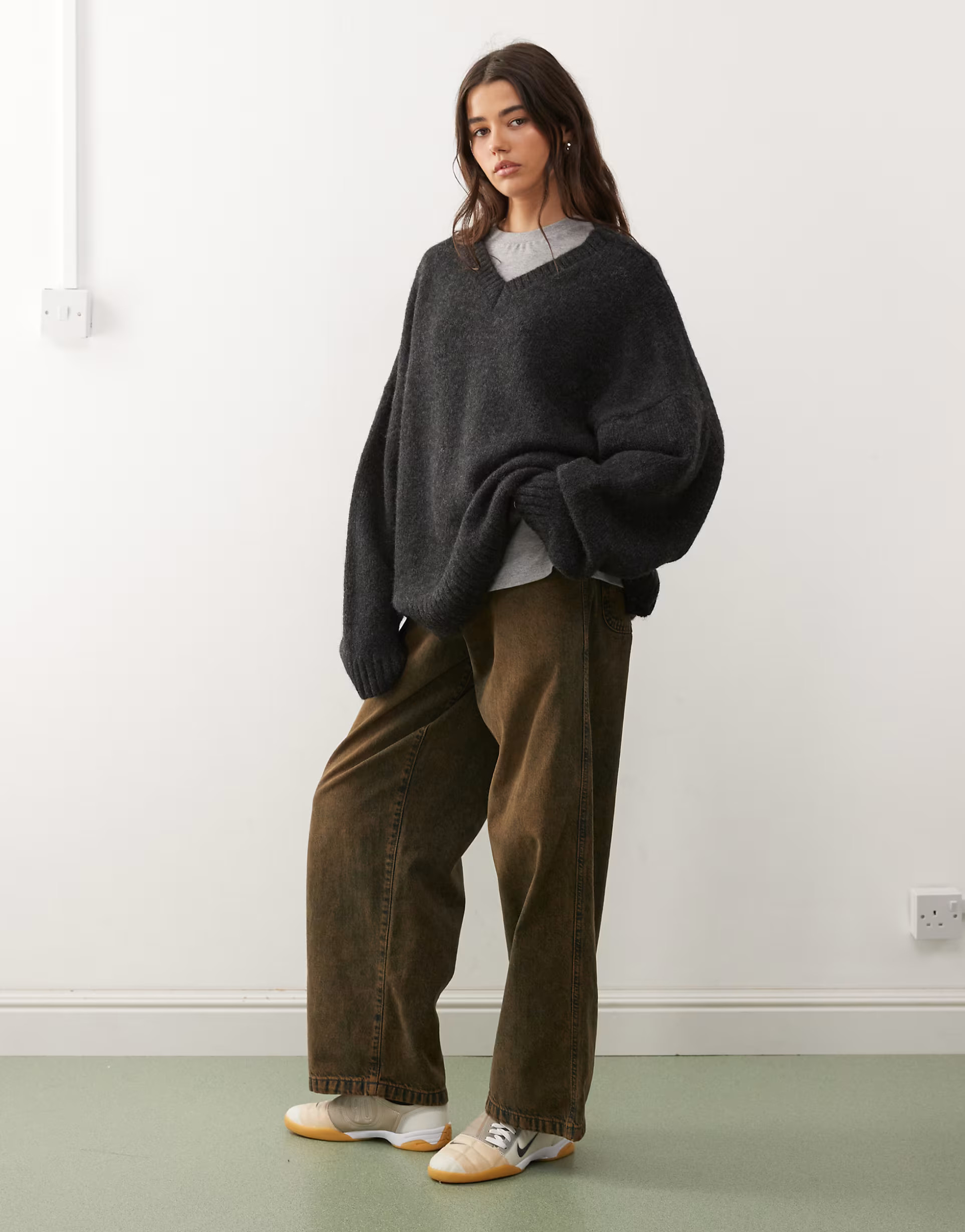 Weekday wool blend super oversized v neck sweater in black | ASOS | ASOS (Global)