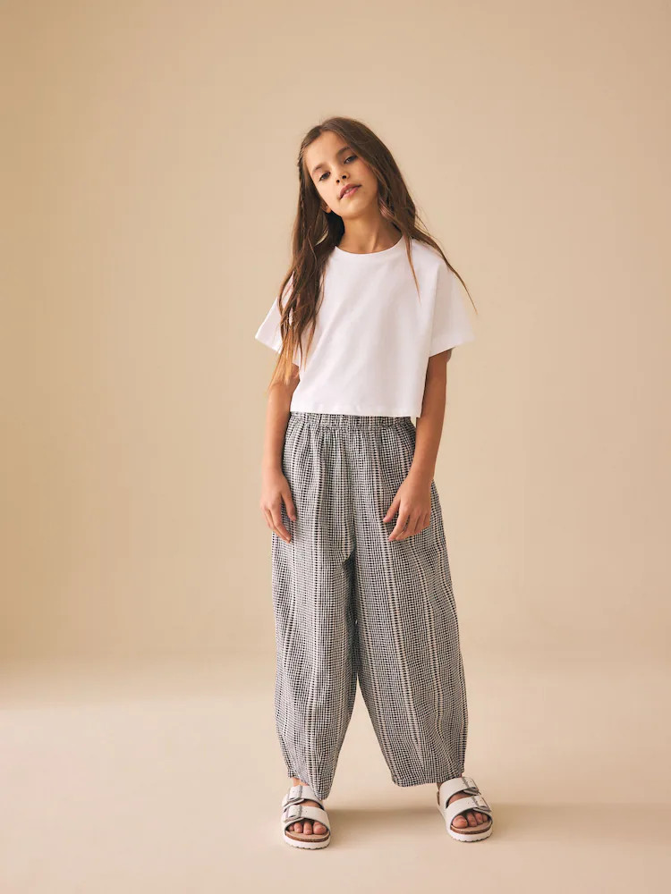 Black/White Gingham Pullon Barrel Trousers (3-16yrs) | Next US