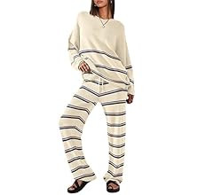 LILLUSORY 2 Piece Outfits for Women 2023 Oversized Fall Lounge Sets Striped Sweaters Cozy Knit Lo... | Amazon (US)