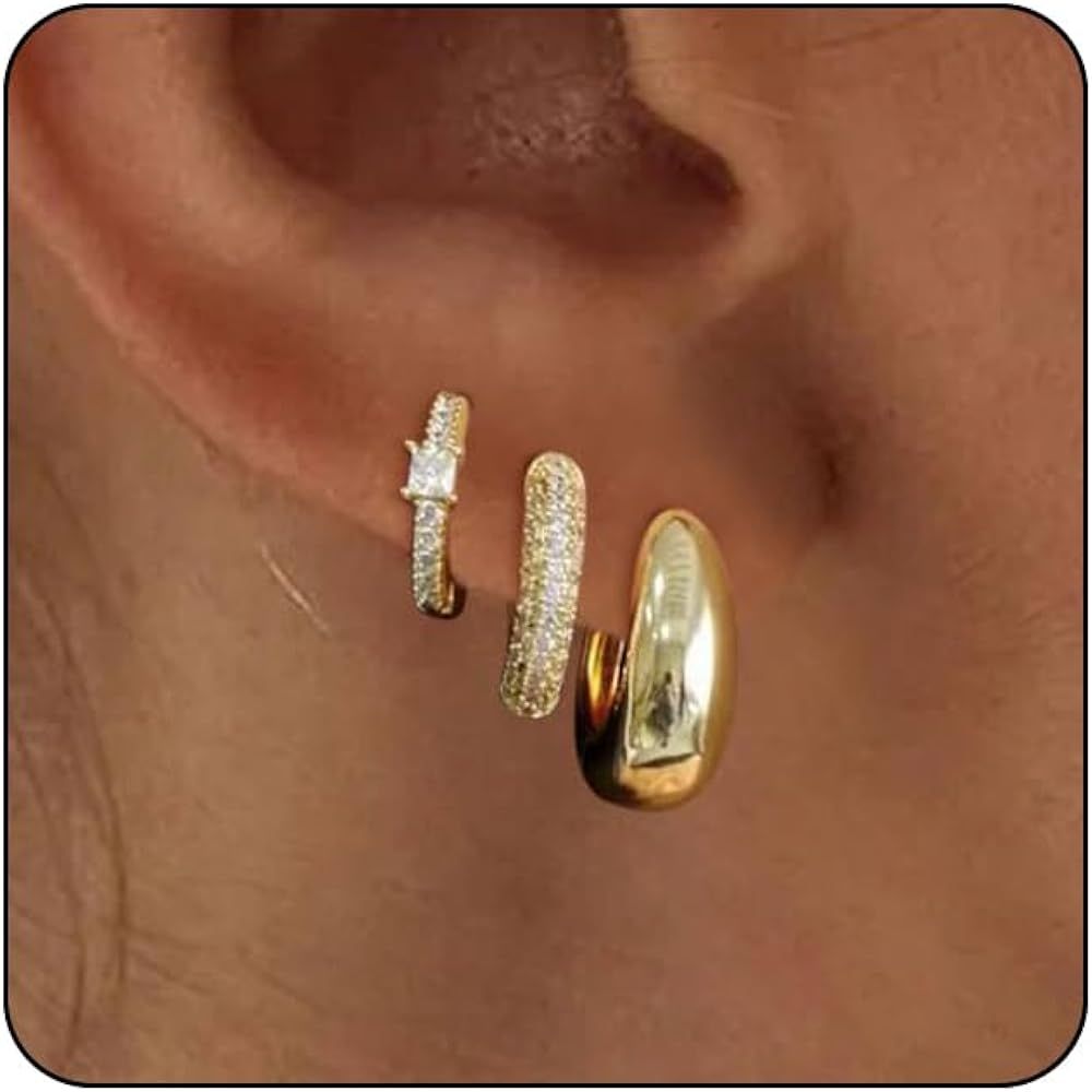 VIROMY Gold Hoop Earrings Set for Women Trendy, 14K Gold Plated Lightweight Small Gold/Silver Hoo... | Amazon (US)