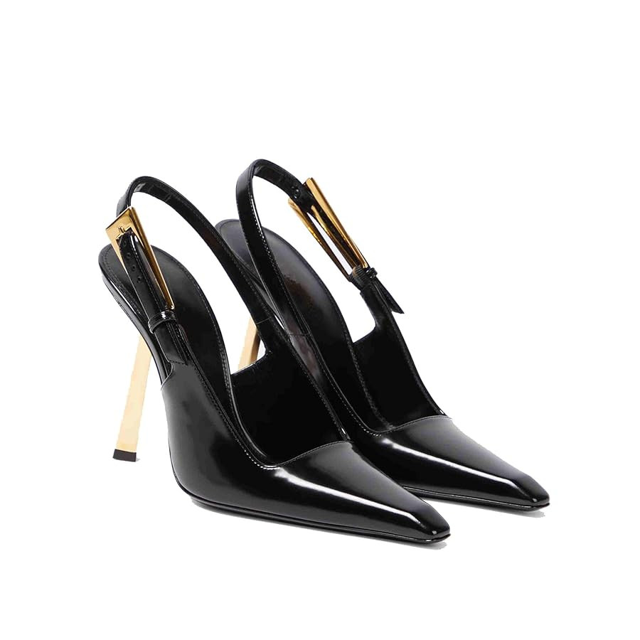 THESHY Women's Slingback Stiletto High Heels Square Toe Metal Buckle Pumps Backless Patent Leathe... | Amazon (US)