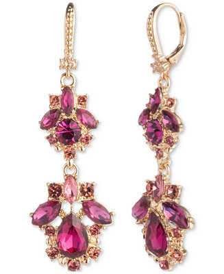 Gold-Tone Mixed Crystal Cluster Double Drop Earrings | Macy's