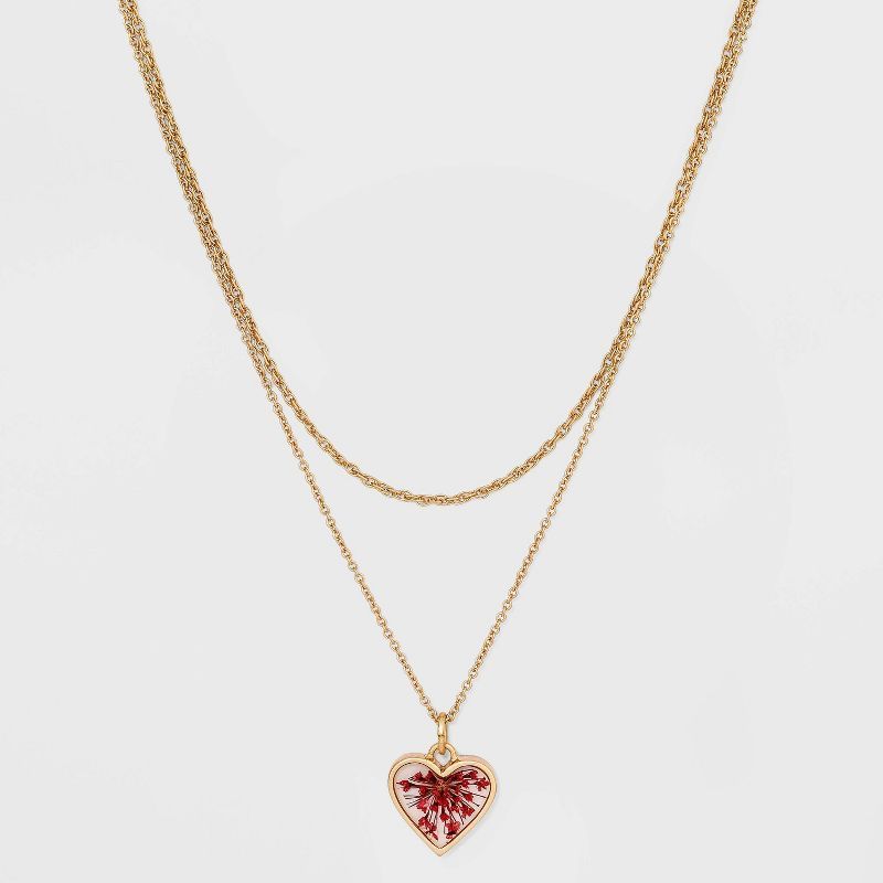 Bella Uno Bellissima Gold Plated Pressed Pink Wildflower Pendant Necklace - Gold | Target