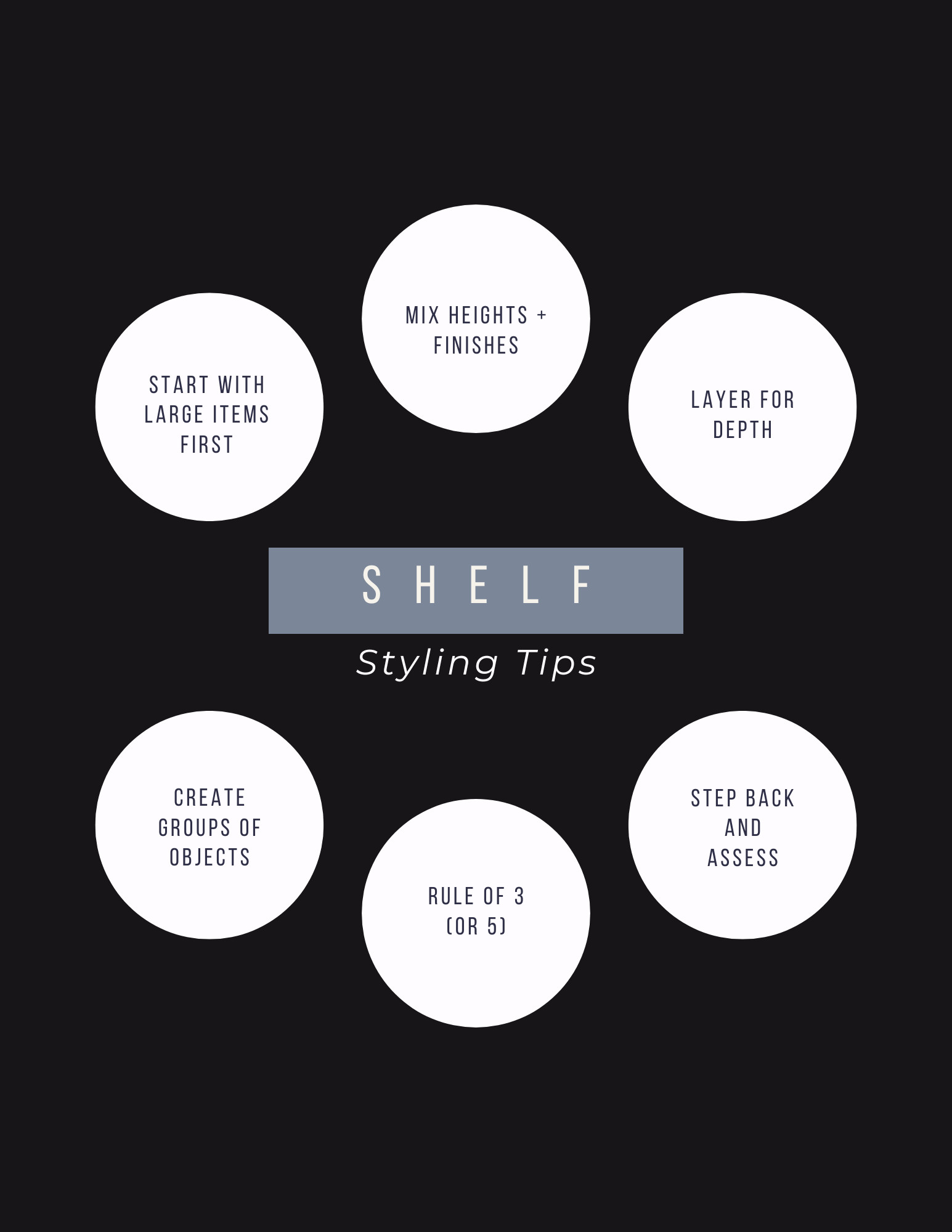 Here are my top 6 tips for styling shelves in your home:

•Start with the largest items first and then spread them out evenly throughout the shelf (or group of shelves).
•Make sure to mix heights (tall and short items) as well as finishes (smooth, rough, shiny, matte) when choosing items to display.
•Layer items as you go - push some items toward the back of the shelves and tuck smaller items closer to the front.
•Create GROUPS of objects that go together - thinka cluster candlesticks or a stack of books.  
• Follow the rule of 3 (or 5) - when creating groups try to use an odd number of objects.
•Make sure to step back and assess the composition as you go.  Does it seem balanced?  Does anything feel empty or too crowded?  Keep adjusting until it feels right.

Make sure to check out my Styling Storied Spaces blog at www.suzettegebhardt.com for more styling and decor tutorials and tips.

#shelfstyling # homedecor #decoratingtips 

 #LTKHome