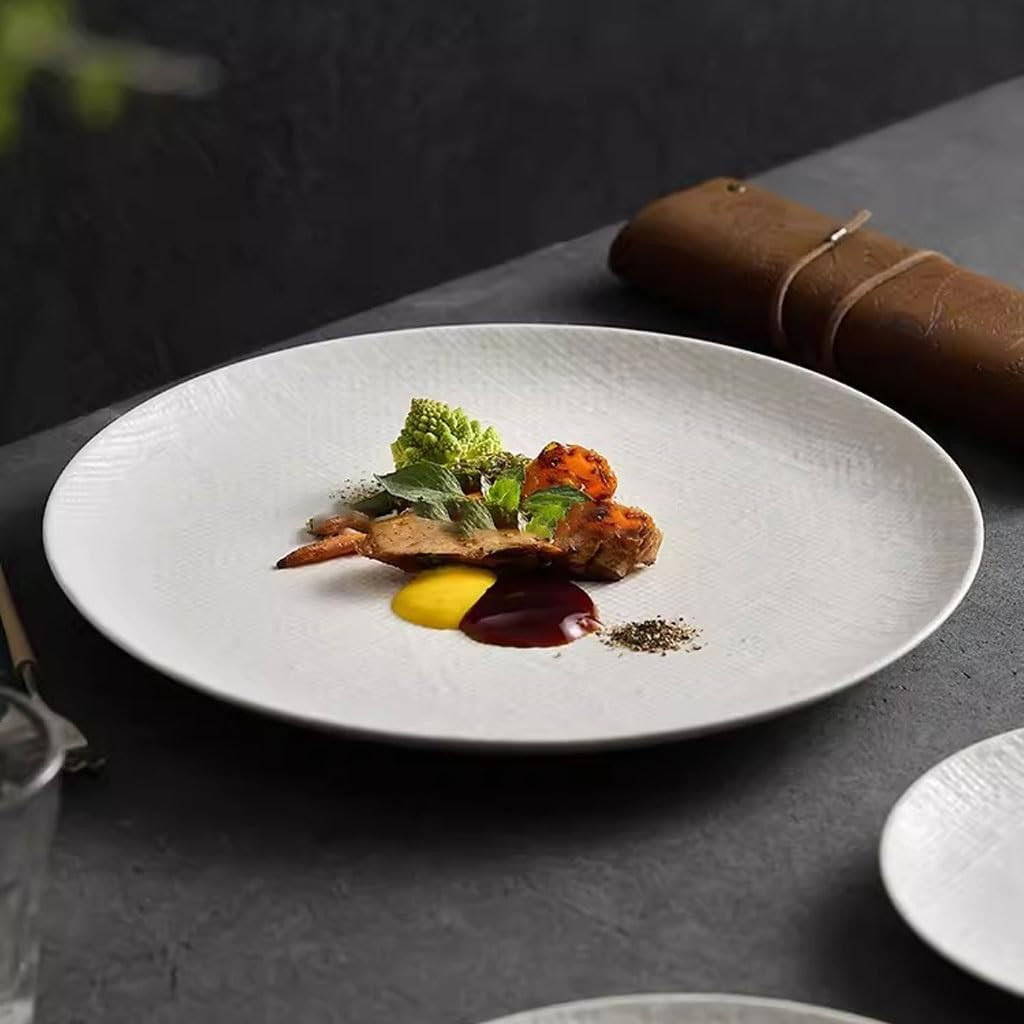 Dinner Plates Set Matte Cloth Grain Ceramic Dinner Plate Home Round Plate Shallow Plate Restauran... | Amazon (US)