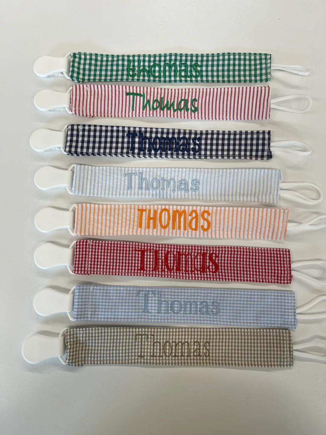 Monogrammed Seersucker Pacifier Clip: Gingham Baby Boy/girl - Etsy | Etsy (US)
