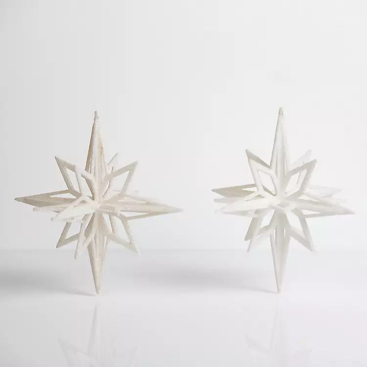 White Glitter Starburst Ornaments, Set of 2 | Kirkland's Home