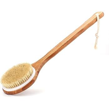 Shower Brush with Natural Bristle - Long Bamboo Handle Bath Body Brush for Wet or Dry Brushing - ... | Amazon (US)