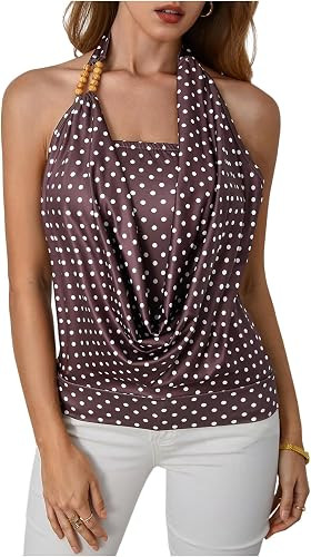 Floerns Women's Summer Y2k Draped Front Cowl Neck Going Out Halter Tops | Beaded, Backless, Clubb... | Amazon (US)