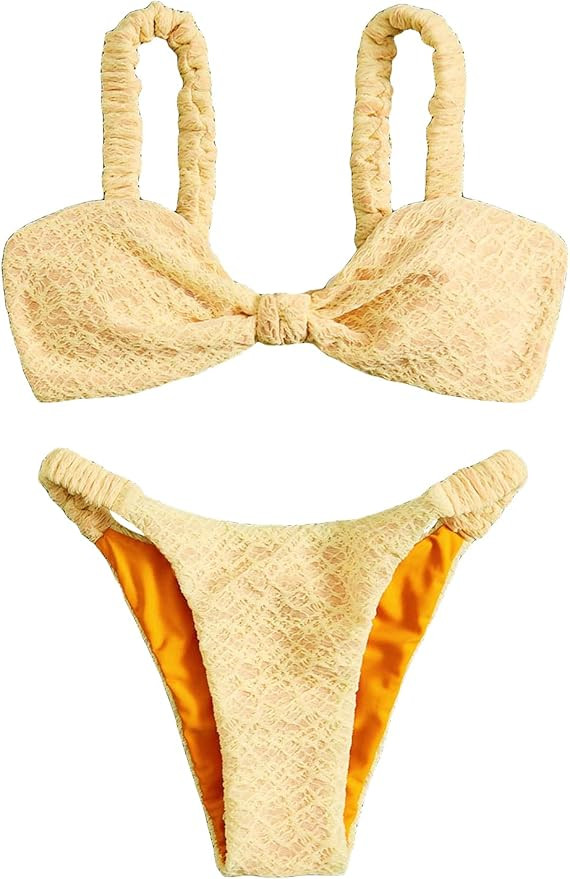 MakeMeChic Women's 2 Piece Bathing Suits Knot High Cut Bikini Set Swimsuit | Amazon (US)