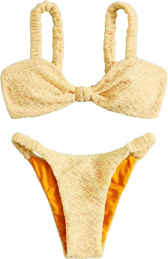 MakeMeChic Women's 2 Piece Bathing Suits Knot High Cut Bikini Set Swimsuit | Amazon (US)