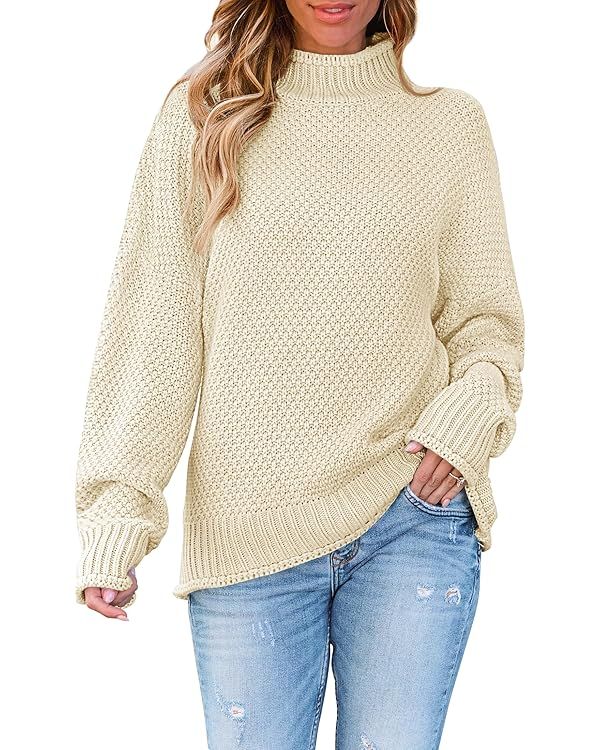 ZESICA Women's 2024 Turtleneck Batwing Sleeve Loose Oversized Chunky Knitted Pullover Sweater Jum... | Amazon (US)