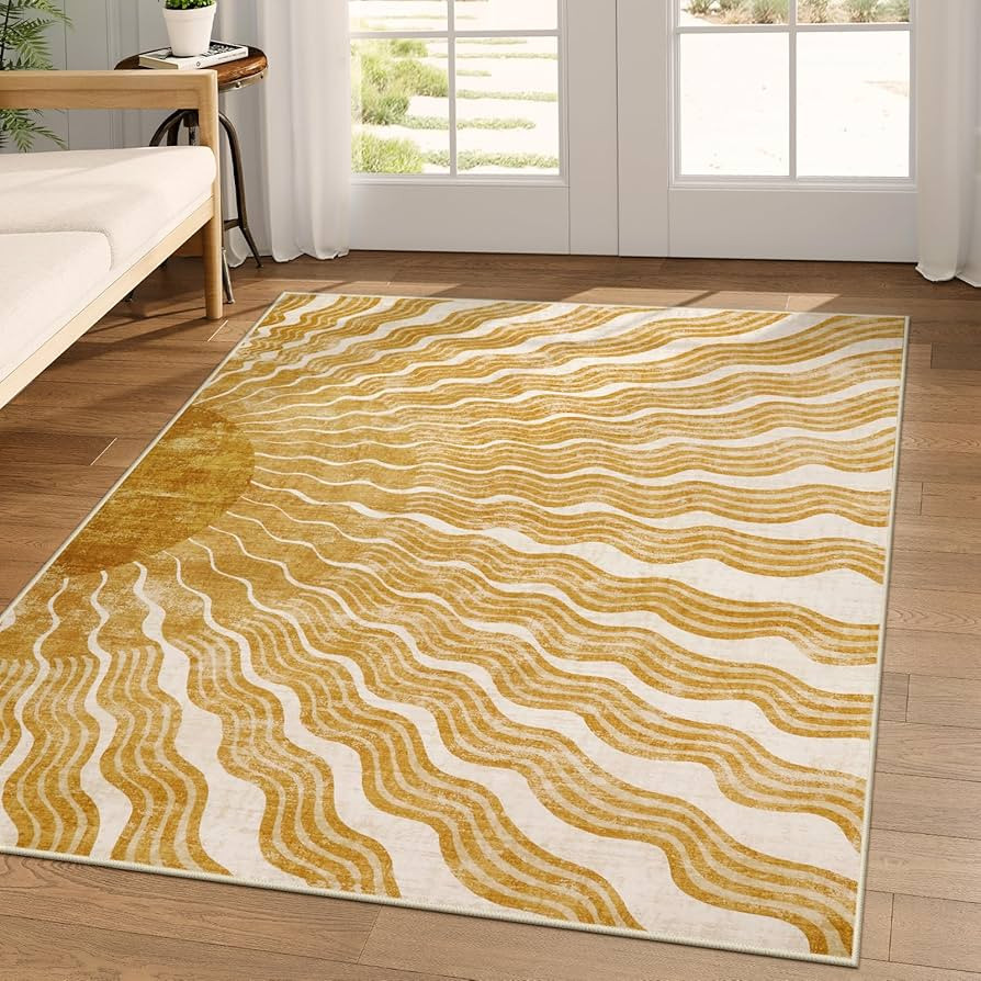 Boho Washable Rugs 5x7, Sun Print Soft Nursery Rug for Bedroom Ultra-Thin Kids Rug Non Slip, Stai... | Amazon (US)