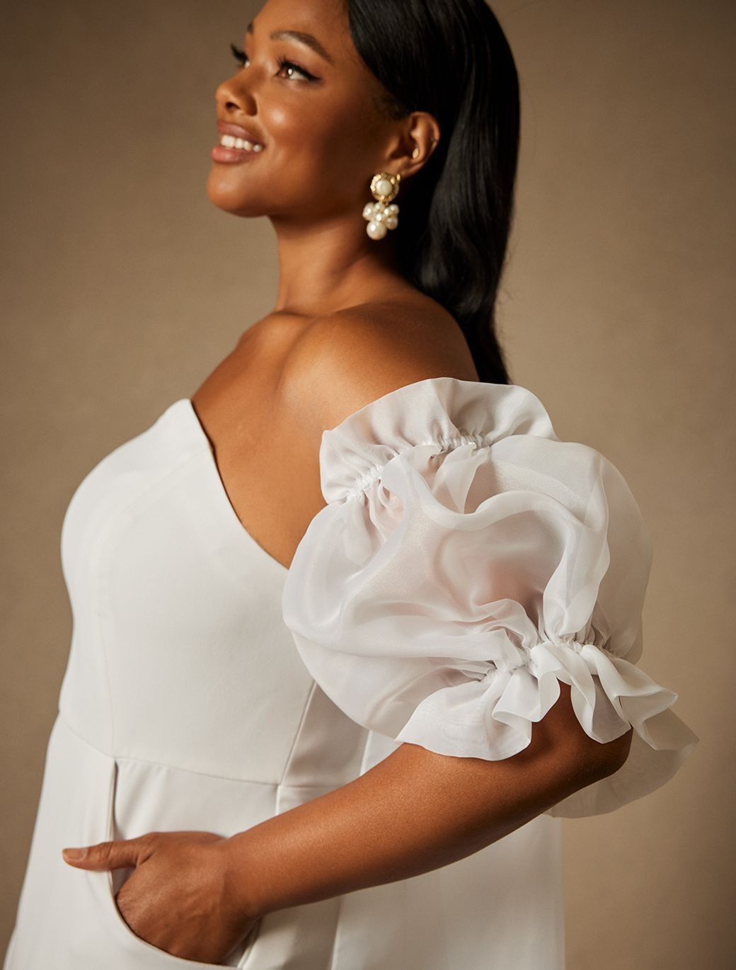 Bridal by ELOQUII Mini Dress With Puff Sleeve Cape | Eloquii