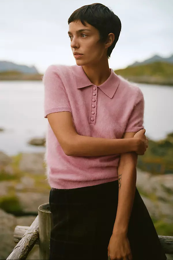 100% Brushed Cashmere Polo Sweater | Anthropologie (US)