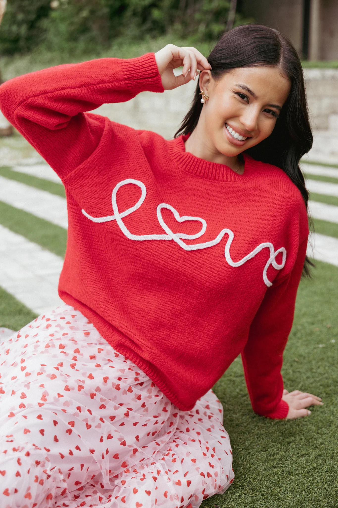 Love Embroidered Knit Sweater - Red | Petal & Pup (US)
