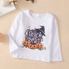Toddler Girls Halloween & Slogan Graphic Tee | SHEIN