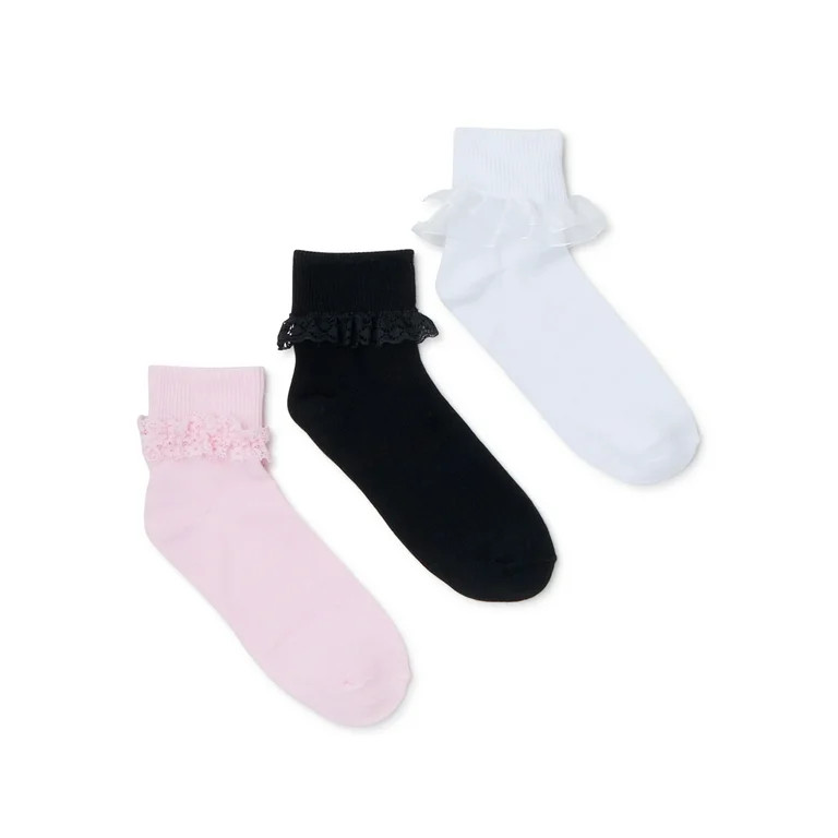 Wonder Nation Girls Dress Socks, 3 Pack, Sizes S-L | Walmart (US)