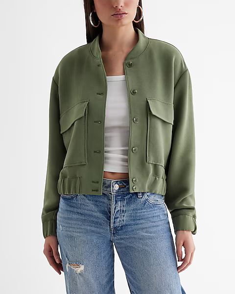Luxe Comfort Patch Pocket Cropped Bomber Jacket | Express