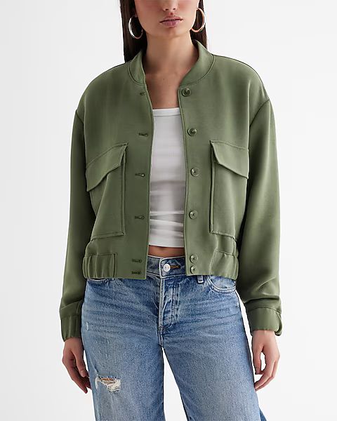 Luxe Comfort Patch Pocket Cropped Bomber Jacket | Express (Pmt Risk)