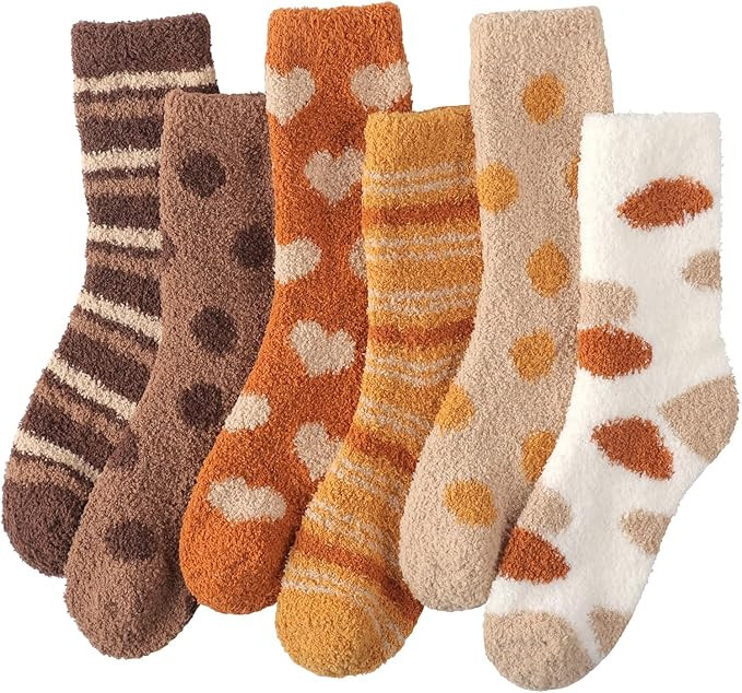 Plush Slipper Socks Women - Colorful Warm Fuzzy Crew Socks Cozy Soft for Winter Indoor | Amazon (US)