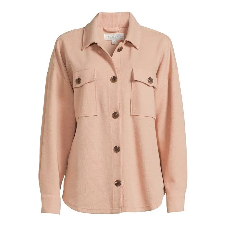 Pink Rose Women's Button-Front Shacket with Long Sleeves | Walmart (US)