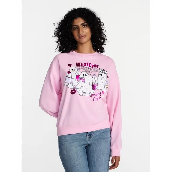Whatever Ghost Women's Halloween Graphic Crew Sweatshirt, Sizes XXS-XXL | Walmart (US)