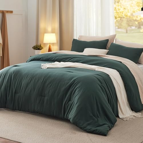 Bedsure California King Size Comforter Set, Forest Green Soft Prewashed Bedding for All Seasons, 3 Pieces GentleSoft™ Bed Set, 1 Lightweight Comforter (104"x96") and 2 Pillowcases (20"x36") | Amazon (US)