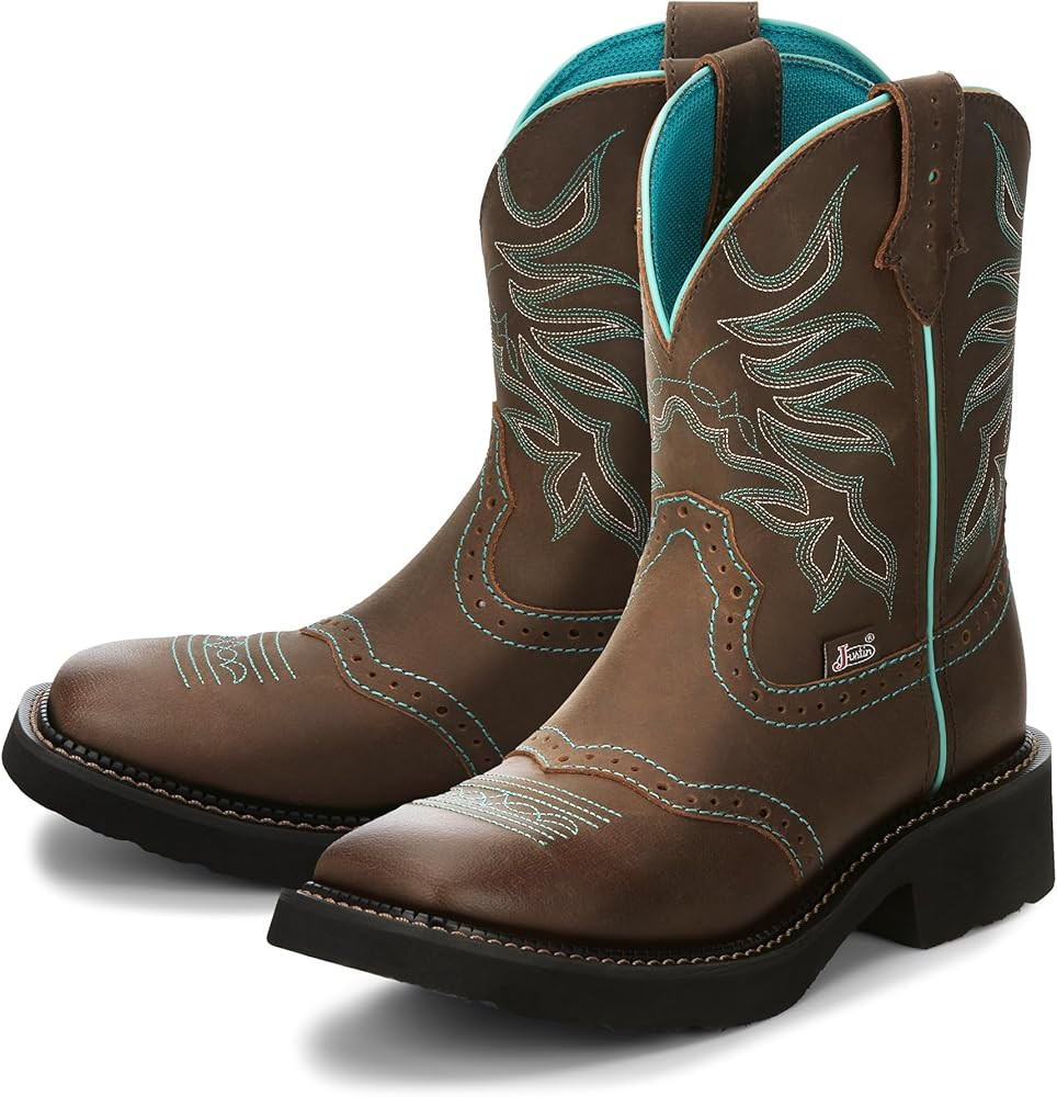 Justin Mandra 8” Western Boots for Women - Durable Cowhide Leather Square Toe Cowgirl Boots wit... | Amazon (US)