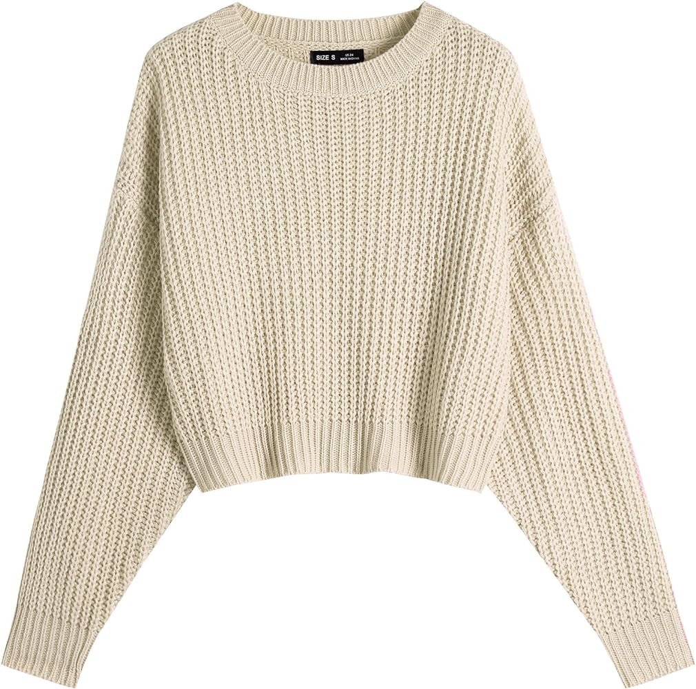 Ckikiou Fall Winter Loose Batwing Cute Cropped Sweater for Women Sexy Crew Neck Lightweight Soft ... | Amazon (US)