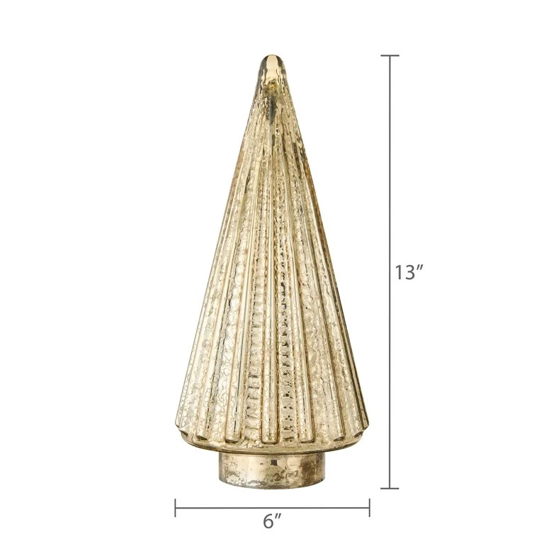 Glass Ribbed Christmas Tree Tabletop Decoration, Gold, 13", by My Texas House | Walmart (US)