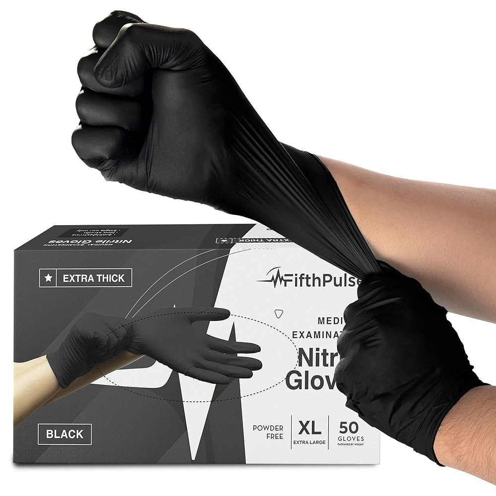 Disposable Black Nitrile Gloves Large 50 Count - Extra Thick 4.5 Mil - Powder and Latex Free Rubb... | Amazon (US)