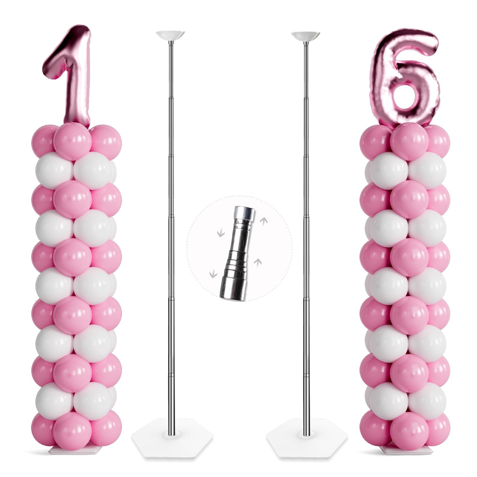 TEKXYZ Telescoping Balloon Stand Set of 2, 1.5ft to 7ft Free Adjustable Metal Balloon Column Stan... | Amazon (US)
