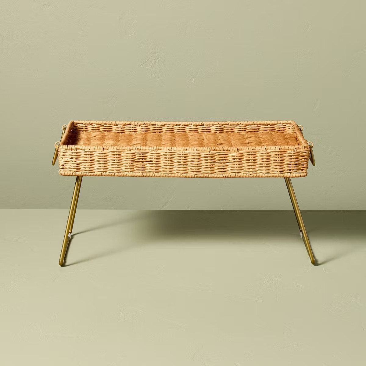 Natural Woven Tray with Brass Handles and Foldable Legs - Hearth & Hand™ with Magnolia | Target