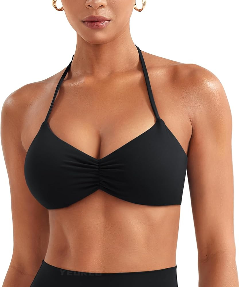 YEOREO Halter Sports Bras for Women Adjustable Strappy Open Back Impact Removable Pads Deep V Bra... | Amazon (US)