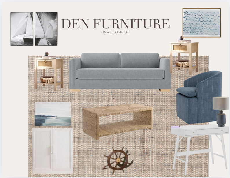 Living Room / Coastal Living / Blue Accent Chair / Sailboat Artwork / Side Tables / Coffee Tables / Beach / Cape Cod / Den / Interior Design / 

 #LTKHome