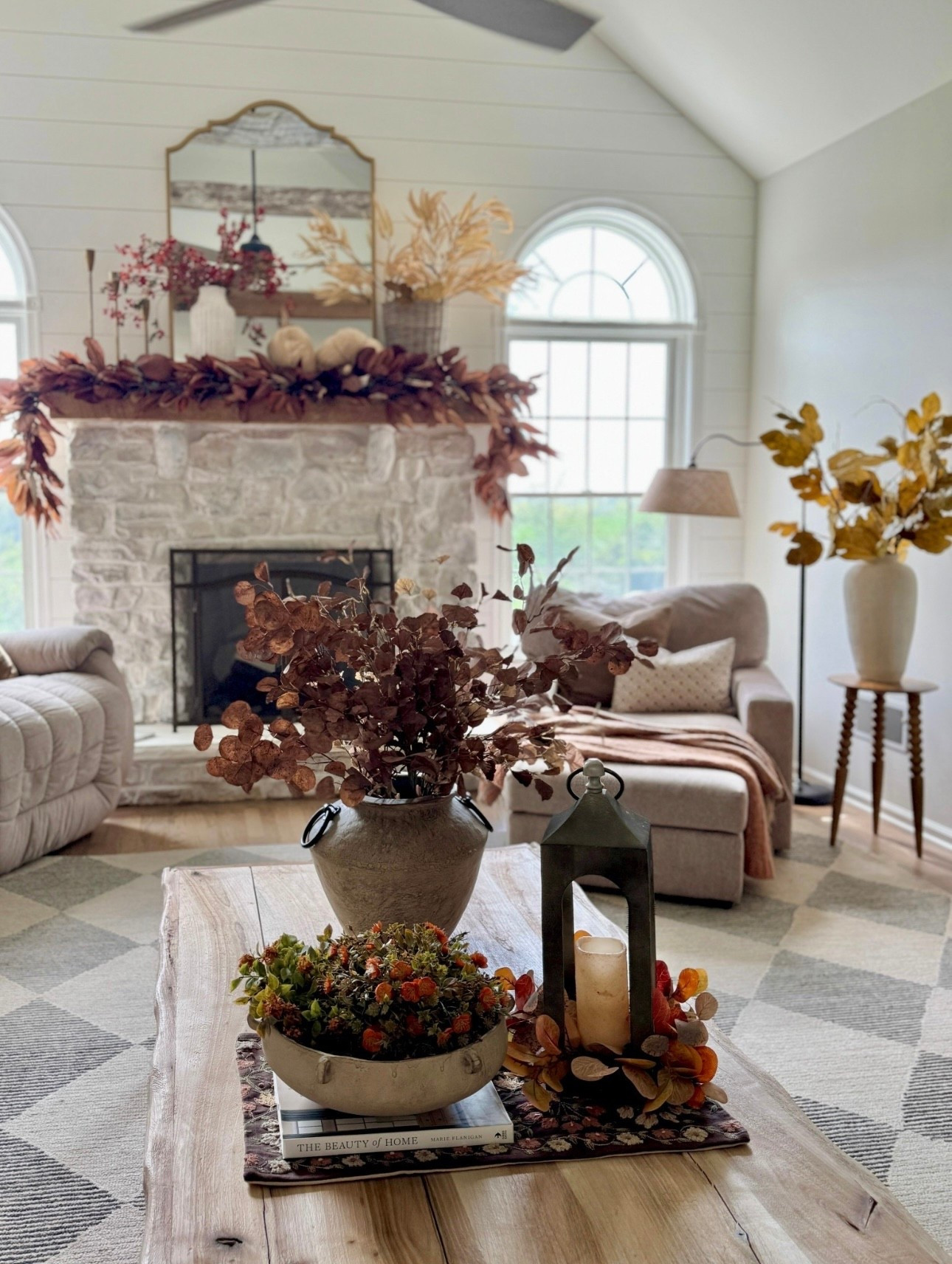 Loving the warm tones of my new fall garlands mixed with other rust tones and  warm yellow stems, on sale now. Also sharing a couple fall candle rings, boucle pumpkins, distressed metal lantern, my best selling curved floor lamp and solid wood accent table, neutral area rug and a similar mirror to mine. Also sharing my most loved handmade coffee table  

#LTKSaleAlert #LTKSeasonal #LTKHome