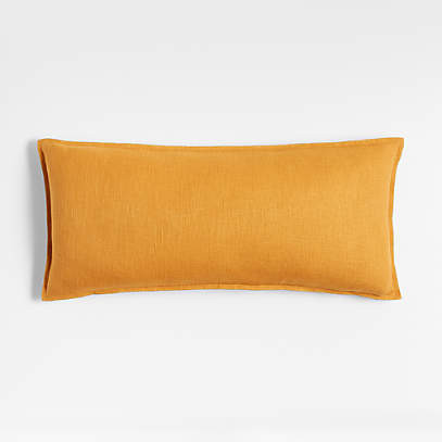 Ivory 36"x16" Laundered Linen Decorative Throw Pillow Cover + Reviews | Crate & Barrel | Crate & Barrel