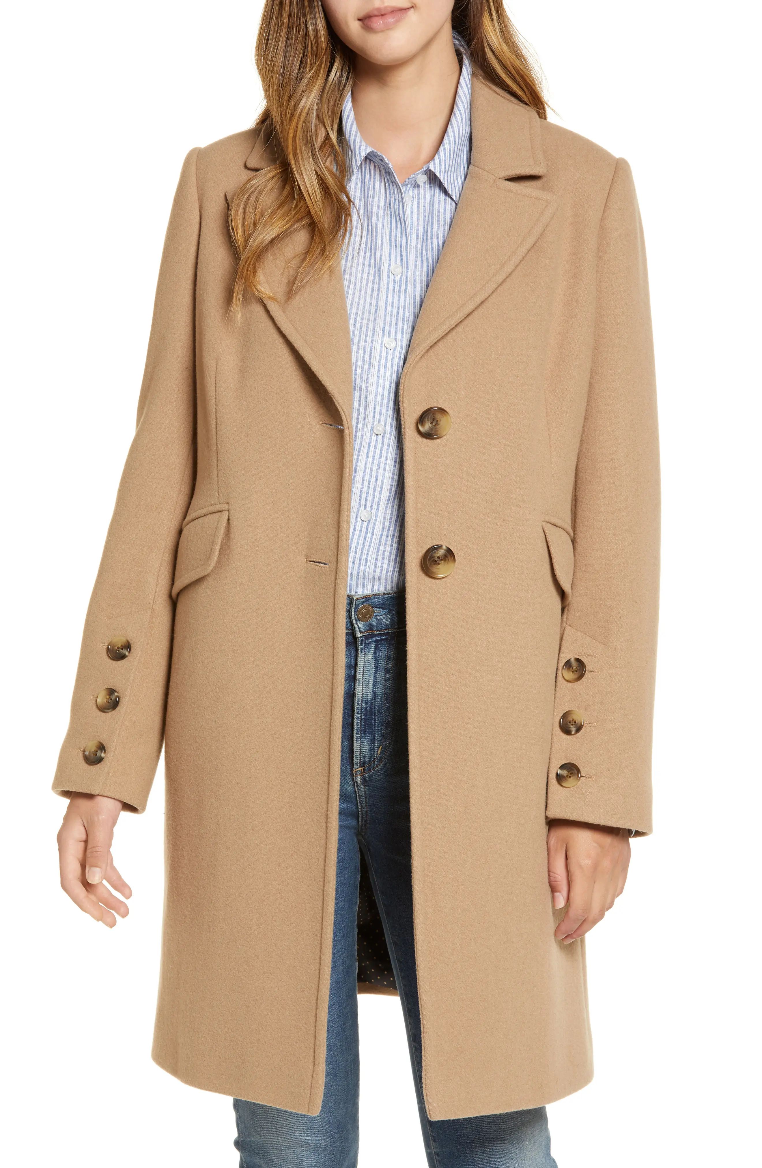Women's Sam Edelman Notched Collar Wool Blend Coat, Size 8 - Beige | Nordstrom