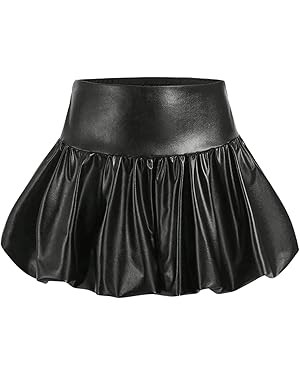 MakeMeChic Women's Leather Ruffle Hem Balloon Mini Skirt Bubble A Line Y2K Short Skirts | Amazon (US)
