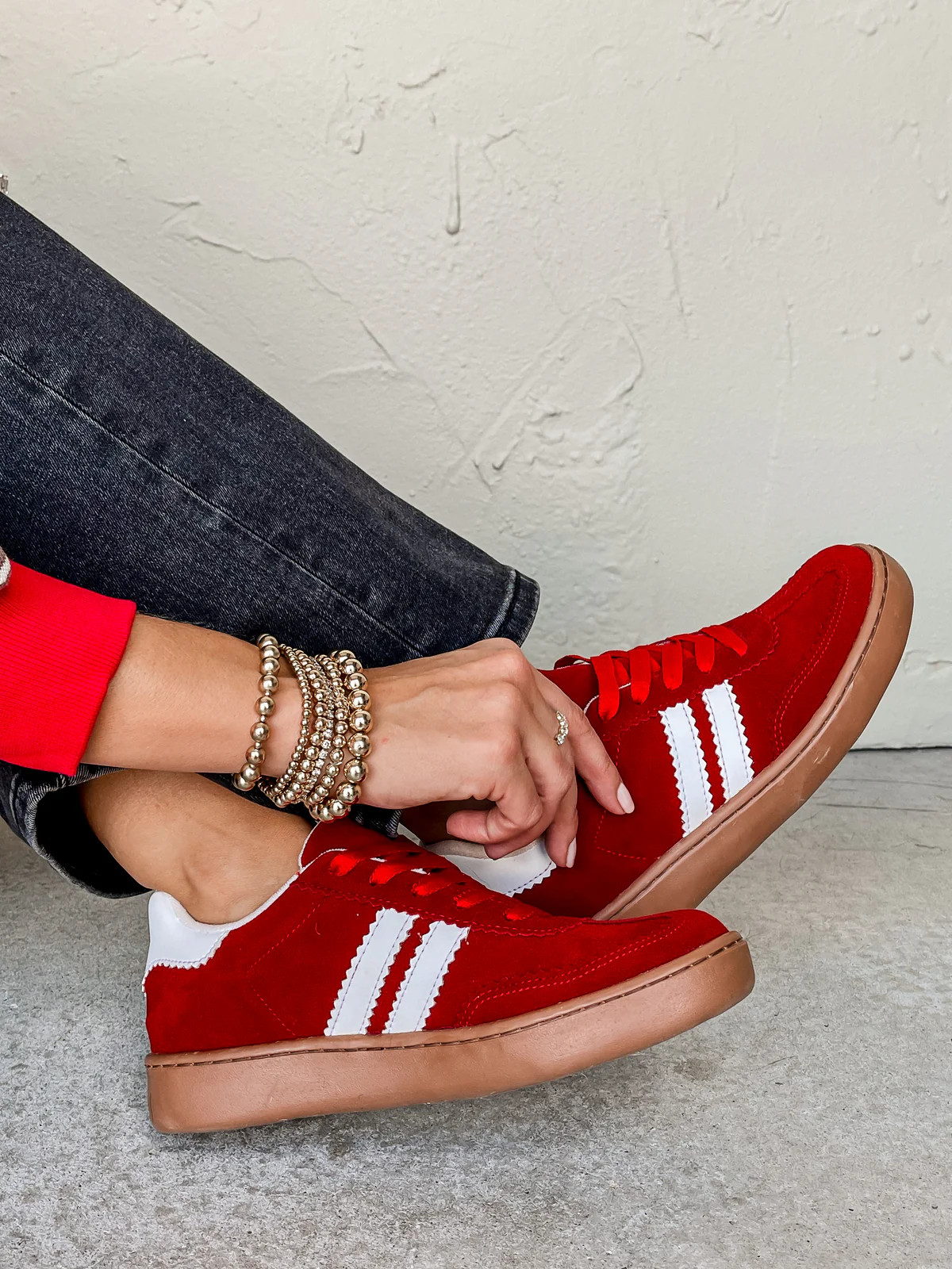 Meredith Lace Up Sneaker-Red | Ruthie Grace