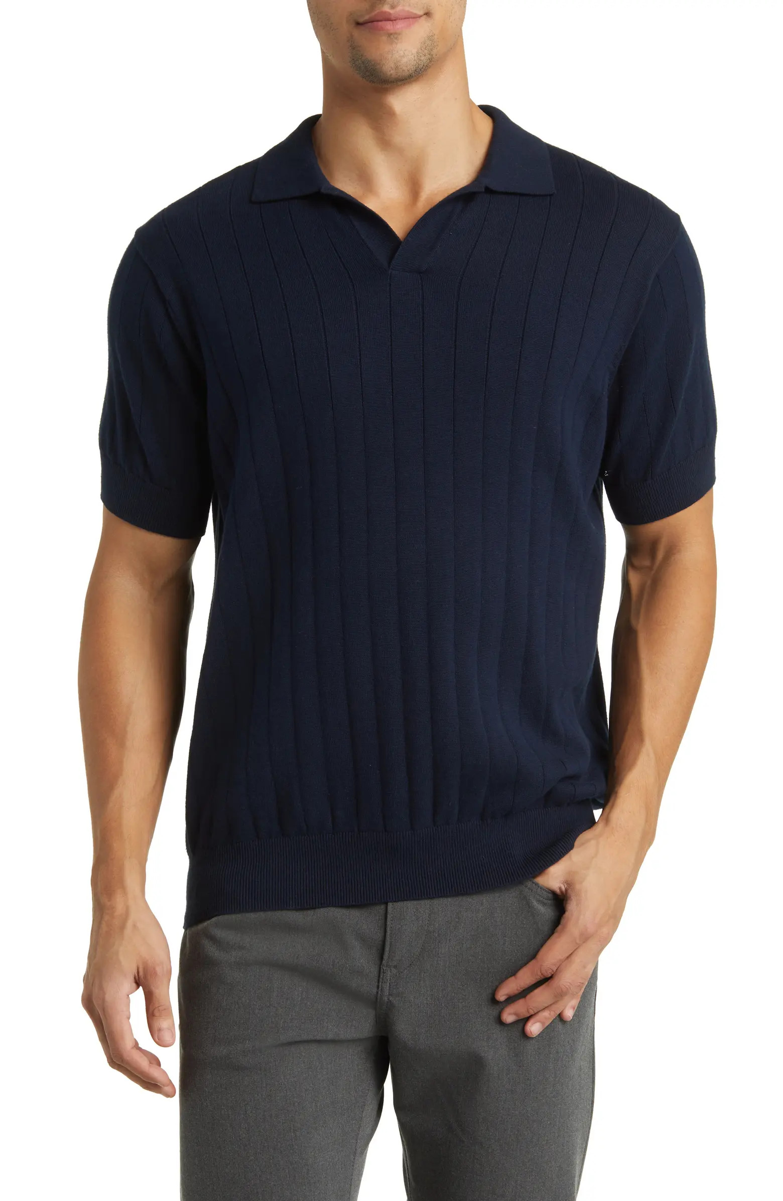 Frey's Crescent Rib Cotton Sweater Polo | Nordstrom