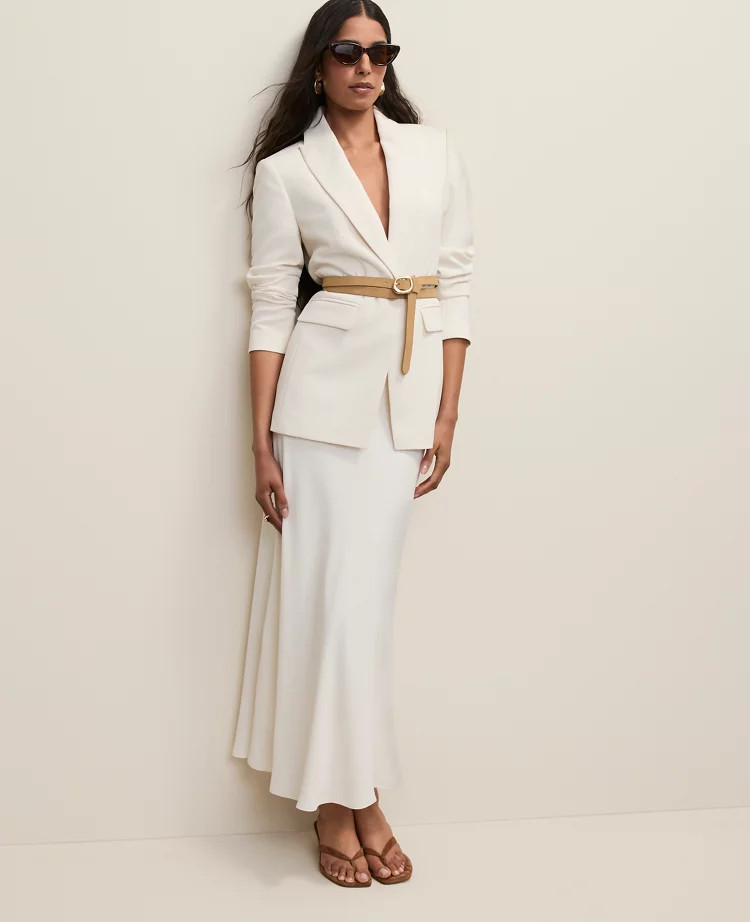 The Fitted Long Blazer in Fluid Crepe | Ann Taylor