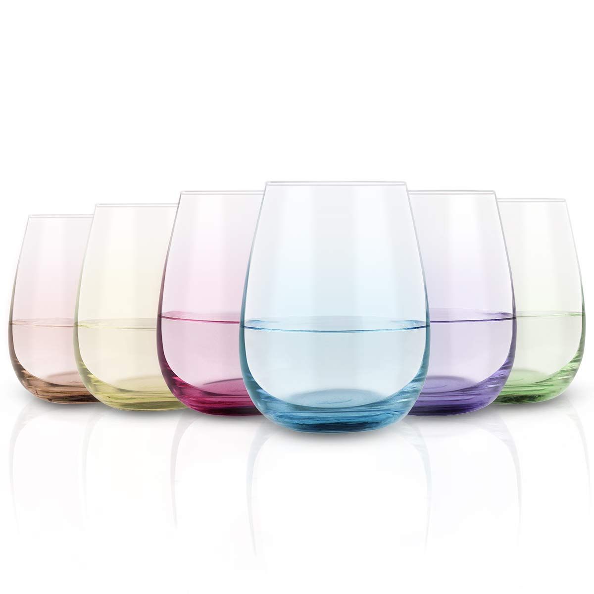 Colored Stemless Wine Glass Set of 6, Vibrant Splash Wine Glasses with Colored Bottom for Women Men  | Amazon (US)