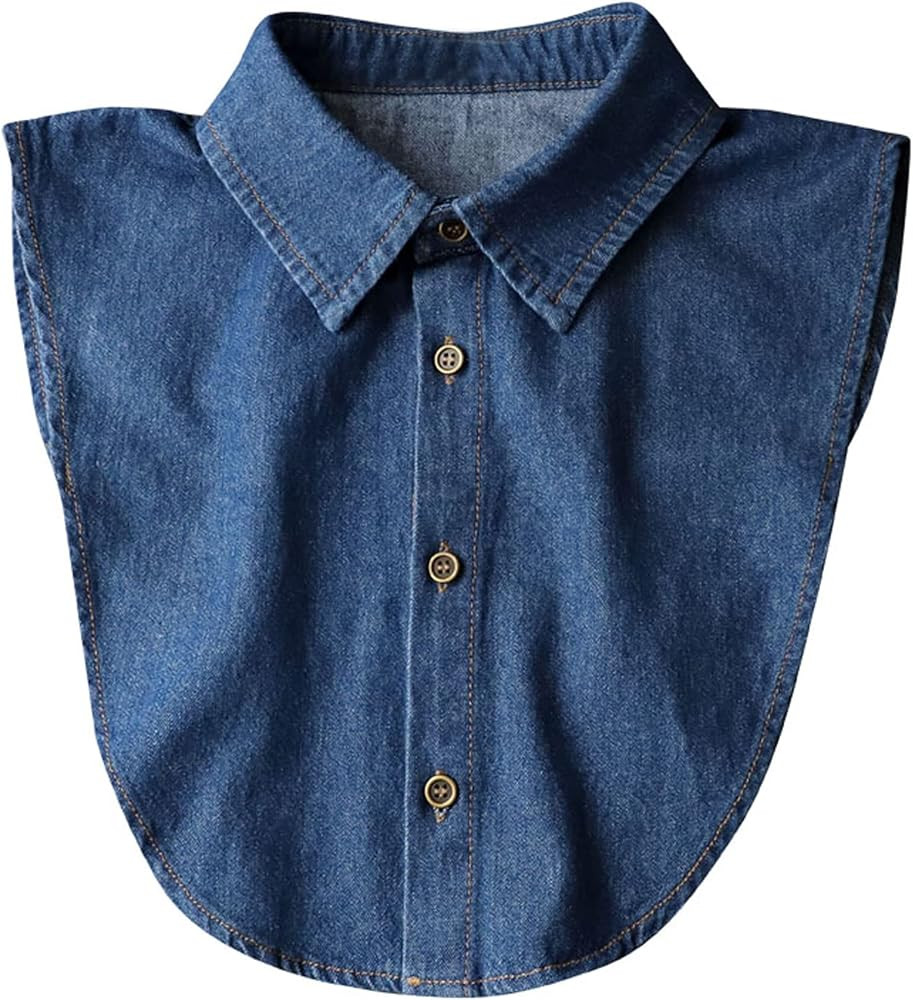 GUZOSJO Denim Detachable Collar Shirt,Dickey Half Blouse False Collar for Lady Girls | Amazon (US)