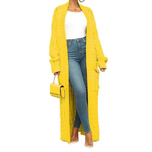 A ADILACA Long Yellow Maxi Cardigan, Floor Length Stylish Cable Knit Dual Pocket Cardigan, Extra Long Ankle Length Floor Length Trending Maxi Cardigans (Yellow, 2XL) | Amazon (US)