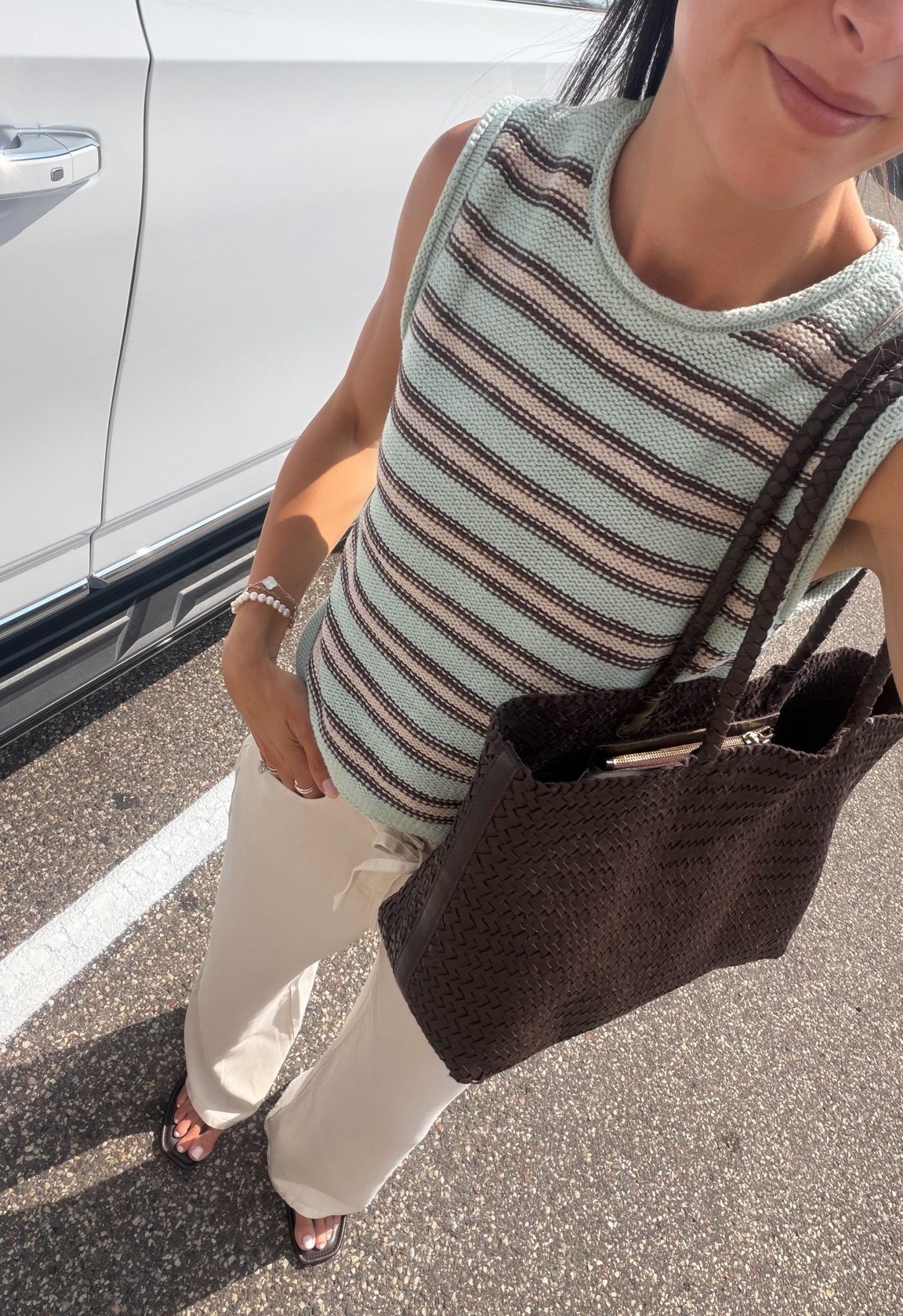 Outfit of the day 🤍 
Sweater tank: true to size (S) 
Pants: true to size (S) 5’7”
Flip flops: true to size

#LTKootd #LTKSaleAlert #LTKSeasonal